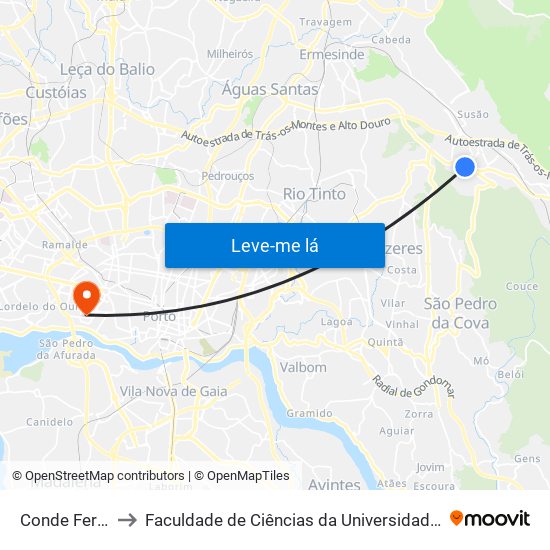 Conde Ferreira to Faculdade de Ciências da Universidade do Porto map