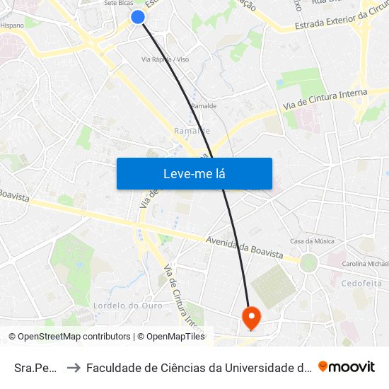 Sra.Penha to Faculdade de Ciências da Universidade do Porto map