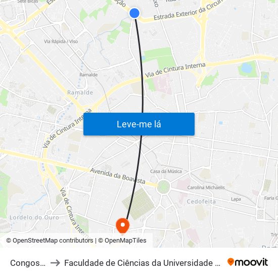 Congostas to Faculdade de Ciências da Universidade do Porto map