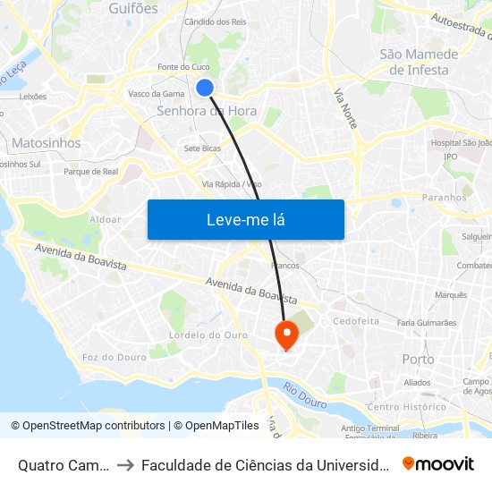 Quatro Caminhos to Faculdade de Ciências da Universidade do Porto map