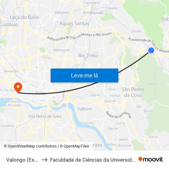 Valongo (Estação) to Faculdade de Ciências da Universidade do Porto map