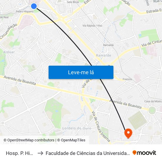 Hosp. P. Hispano to Faculdade de Ciências da Universidade do Porto map