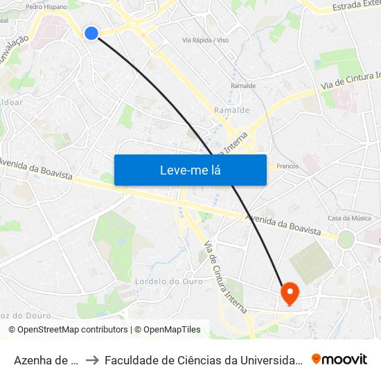 Azenha de Cima to Faculdade de Ciências da Universidade do Porto map