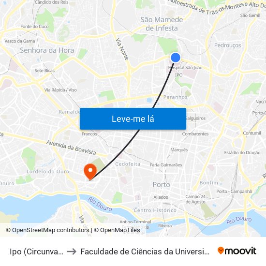 Ipo (Circunvalação) to Faculdade de Ciências da Universidade do Porto map