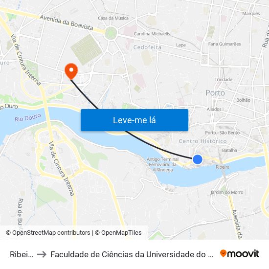 Ribeira to Faculdade de Ciências da Universidade do Porto map