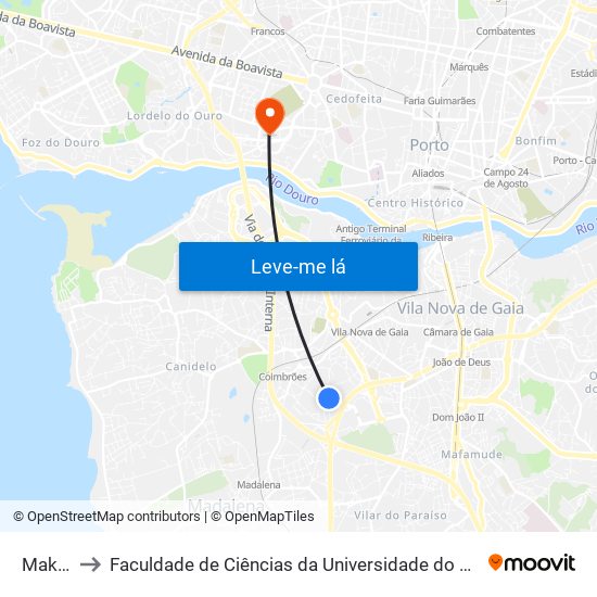 Makro to Faculdade de Ciências da Universidade do Porto map