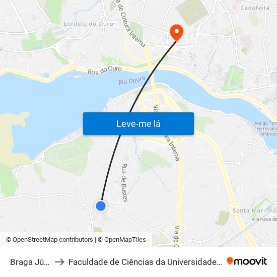 Braga Júnior to Faculdade de Ciências da Universidade do Porto map