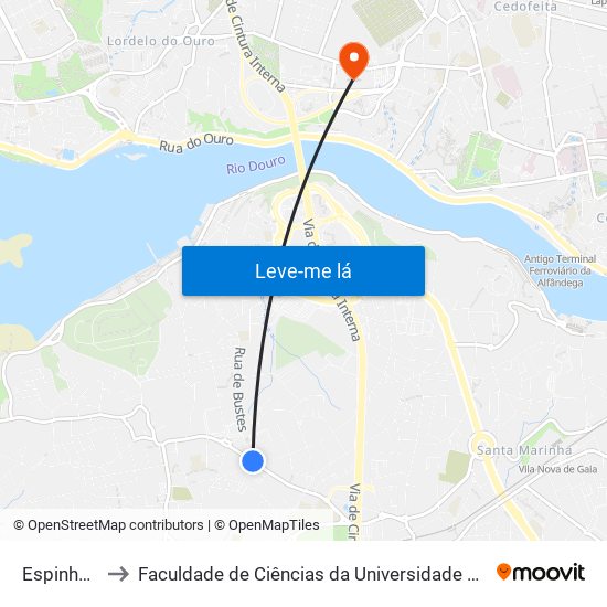 Espinheiro to Faculdade de Ciências da Universidade do Porto map