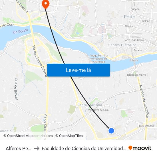 Alféres Pereira to Faculdade de Ciências da Universidade do Porto map