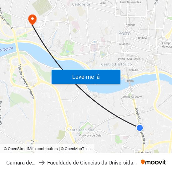 Câmara de Gaia to Faculdade de Ciências da Universidade do Porto map