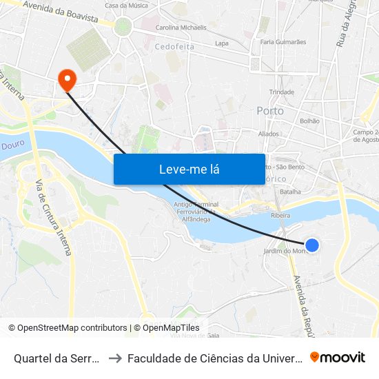 Quartel da Serra do Pilar to Faculdade de Ciências da Universidade do Porto map