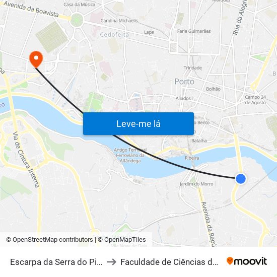 Escarpa da Serra do Pilar / Ponte do Infante to Faculdade de Ciências da Universidade do Porto map