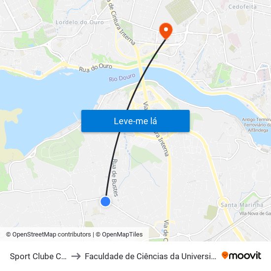 Sport Clube Canidelo to Faculdade de Ciências da Universidade do Porto map