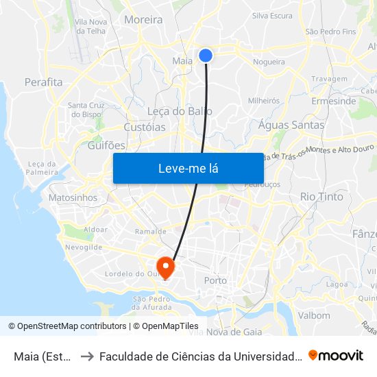 Maia (Estádio) to Faculdade de Ciências da Universidade do Porto map