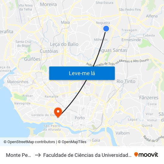 Monte Penedo to Faculdade de Ciências da Universidade do Porto map