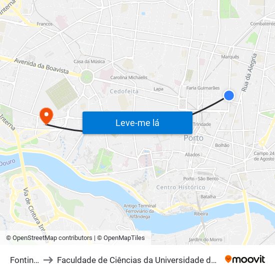Fontinha to Faculdade de Ciências da Universidade do Porto map