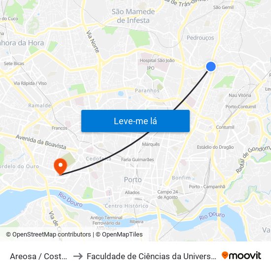 Areosa / Costa Cabral to Faculdade de Ciências da Universidade do Porto map