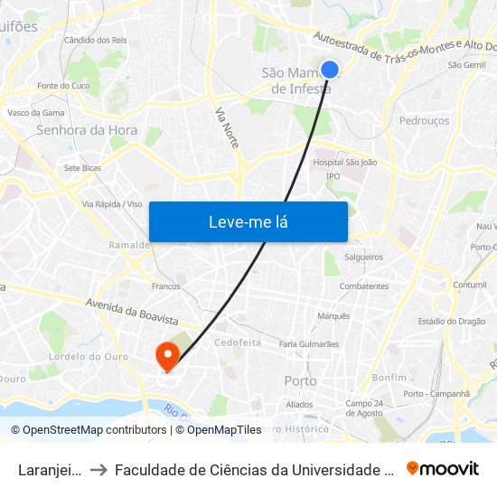 Laranjeiras to Faculdade de Ciências da Universidade do Porto map