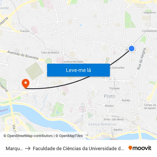 Marquês to Faculdade de Ciências da Universidade do Porto map