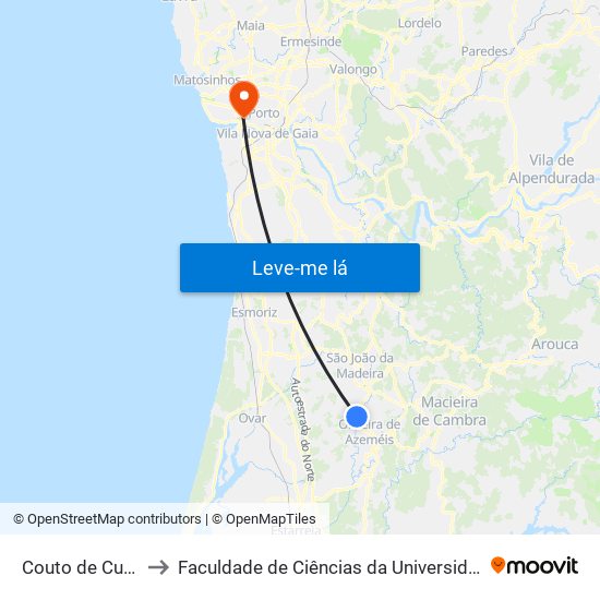 Couto de Cucujães to Faculdade de Ciências da Universidade do Porto map