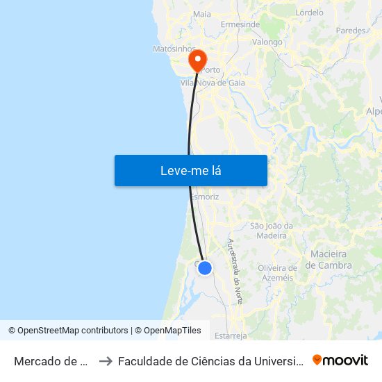 Mercado de Ovar - A to Faculdade de Ciências da Universidade do Porto map