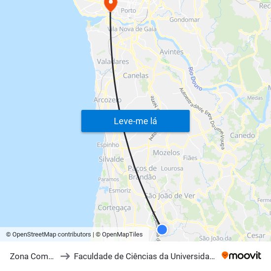 Zona Comercial to Faculdade de Ciências da Universidade do Porto map