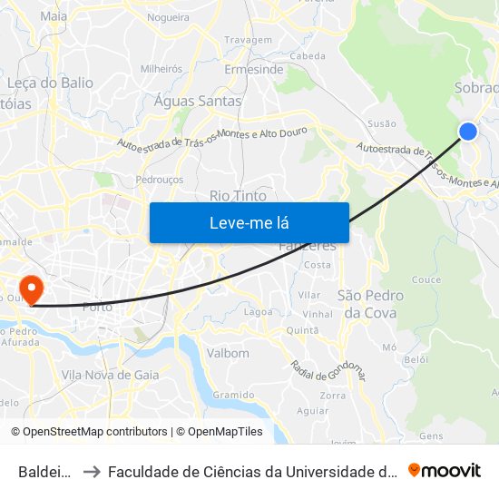 Baldeirão to Faculdade de Ciências da Universidade do Porto map