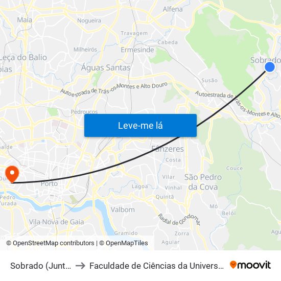 Sobrado (Junta Freg.) to Faculdade de Ciências da Universidade do Porto map