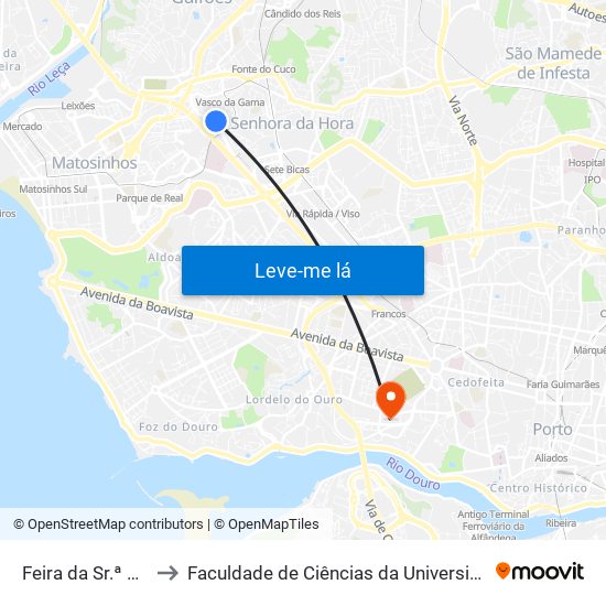 Feira da Sr.ª da Hora to Faculdade de Ciências da Universidade do Porto map