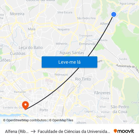 Alfena (Ribeiro) to Faculdade de Ciências da Universidade do Porto map
