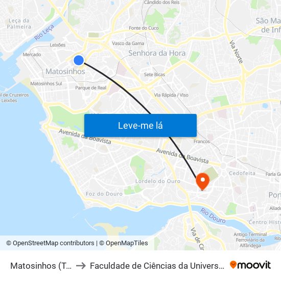 Matosinhos (Tribunal) to Faculdade de Ciências da Universidade do Porto map