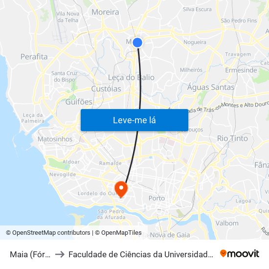 Maia (Fórum) to Faculdade de Ciências da Universidade do Porto map