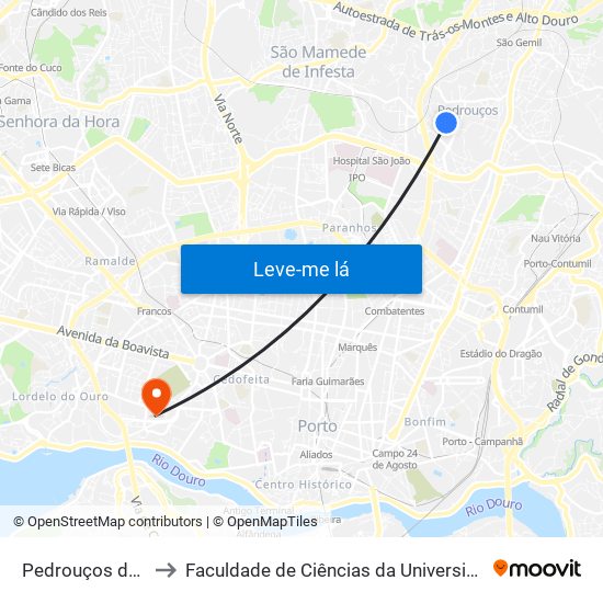 Pedrouços de Baixo to Faculdade de Ciências da Universidade do Porto map