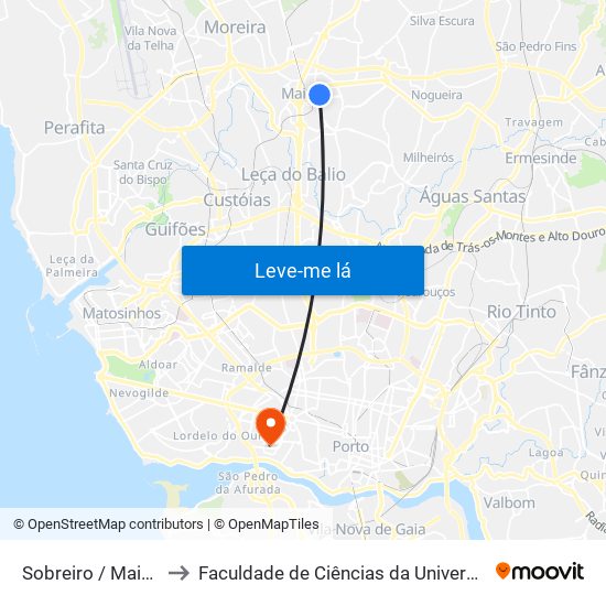 Sobreiro / Maia (Plaza) to Faculdade de Ciências da Universidade do Porto map