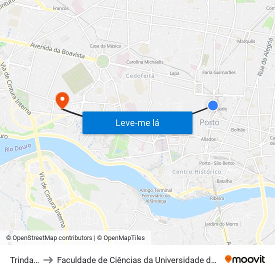 Trindade to Faculdade de Ciências da Universidade do Porto map