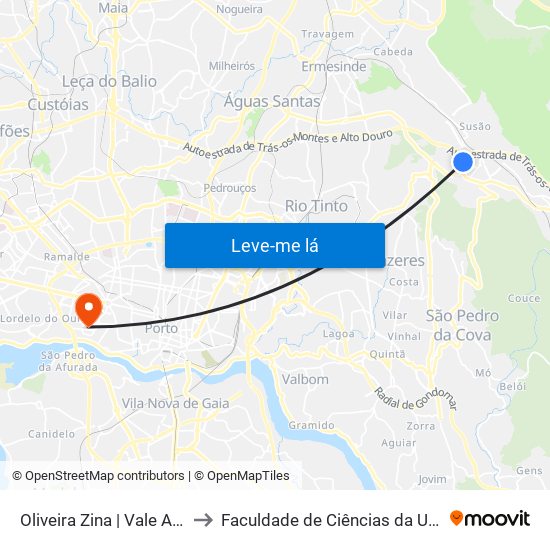 Oliveira Zina | Vale Achas | Vale Chãs to Faculdade de Ciências da Universidade do Porto map