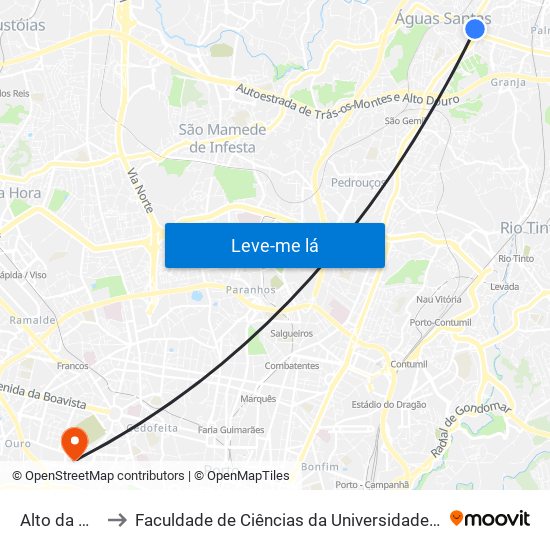 Alto da Maia to Faculdade de Ciências da Universidade do Porto map