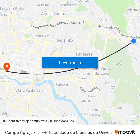 Campo (Igreja / Cemitério) to Faculdade de Ciências da Universidade do Porto map