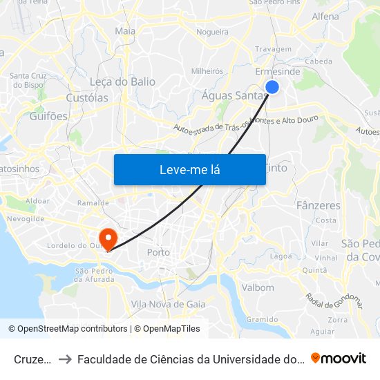 Cruzeiro to Faculdade de Ciências da Universidade do Porto map