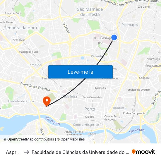 Asprela to Faculdade de Ciências da Universidade do Porto map