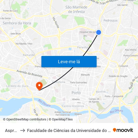 Asprela to Faculdade de Ciências da Universidade do Porto map