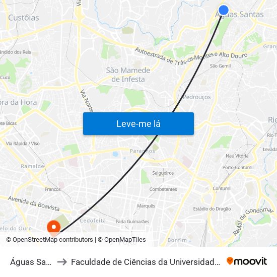 Águas Santas to Faculdade de Ciências da Universidade do Porto map