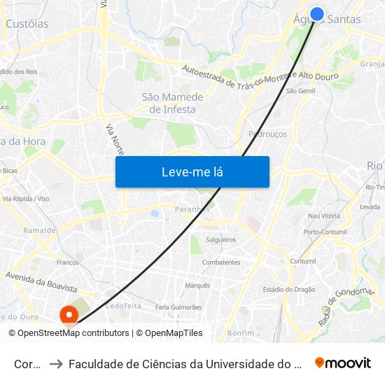 Corga to Faculdade de Ciências da Universidade do Porto map