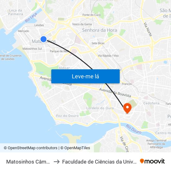 Matosinhos Câmara (Matc1) to Faculdade de Ciências da Universidade do Porto map