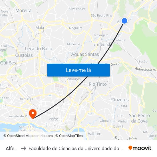 Alfena to Faculdade de Ciências da Universidade do Porto map
