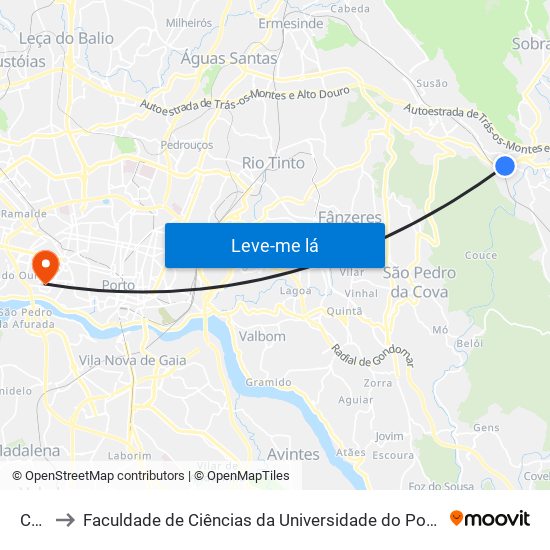 Chã to Faculdade de Ciências da Universidade do Porto map