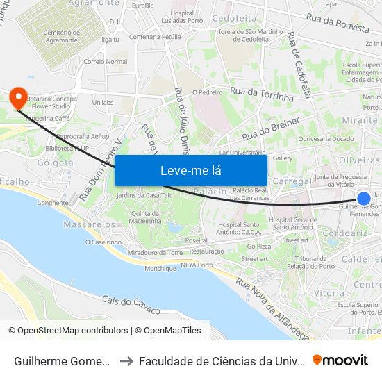 Guilherme Gomes Fernandes to Faculdade de Ciências da Universidade do Porto map