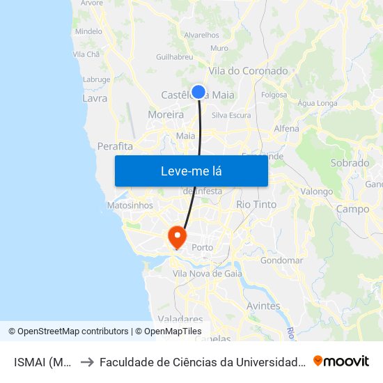 ISMAI (Metro) to Faculdade de Ciências da Universidade do Porto map