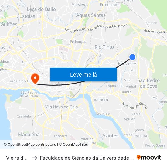 Vieira de Sá to Faculdade de Ciências da Universidade do Porto map