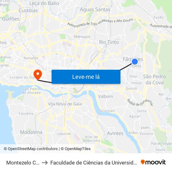 Montezelo Cruz.to to Faculdade de Ciências da Universidade do Porto map